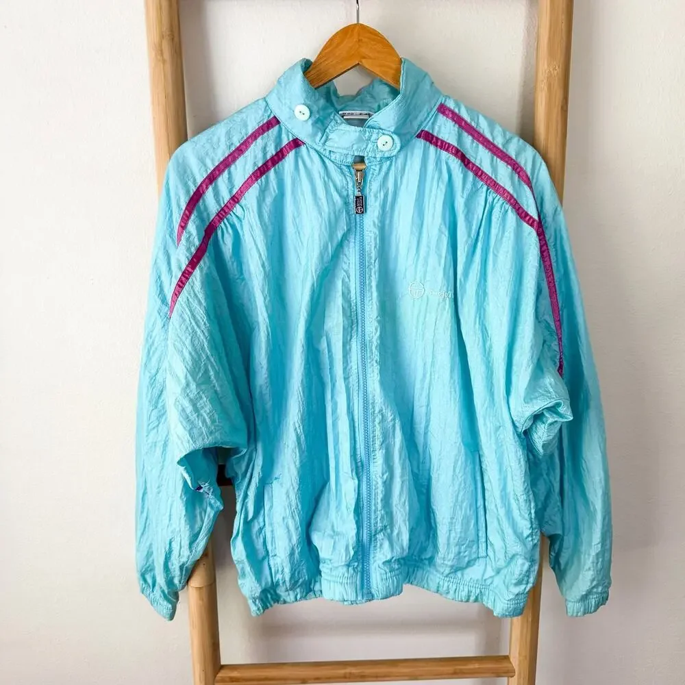 Vintage Sergio Tacchini Aqua Blue Full Zip Track Jacket Men’s Size 12 Large